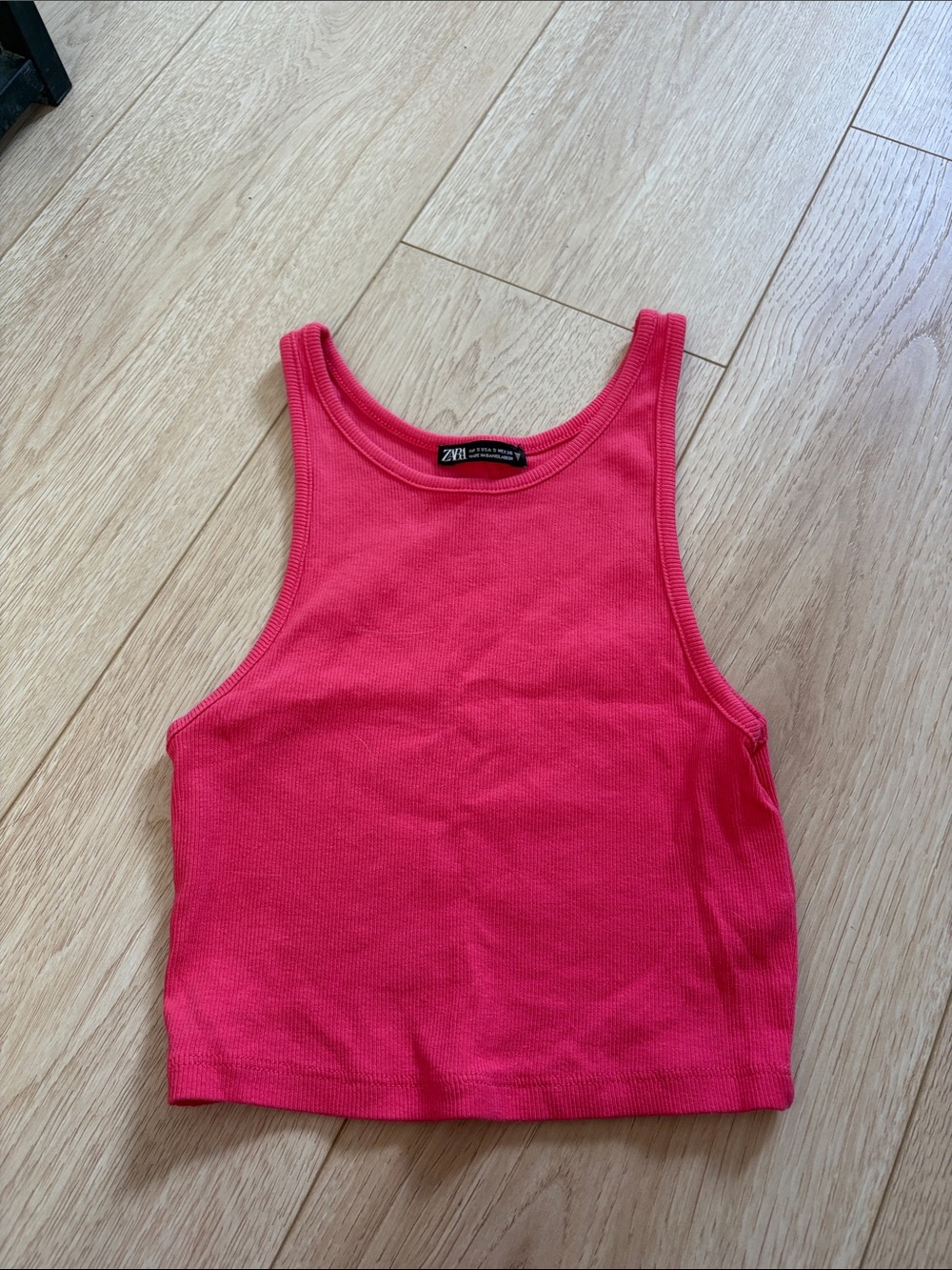 ZARA Bright Pink Ribbed Crop Tank
